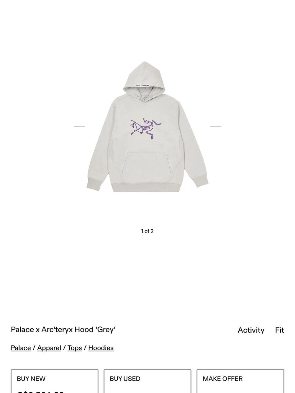 Arc'teryx Men's Crewneck Hoodie in Light Grey with Purple Logo